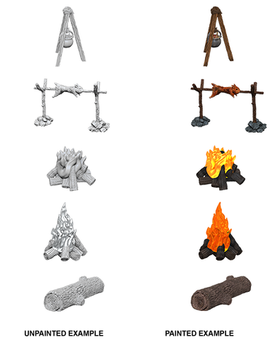 WizKids Deep Cuts Unpainted Miniatures: Camp Fire & Sitting Log W10